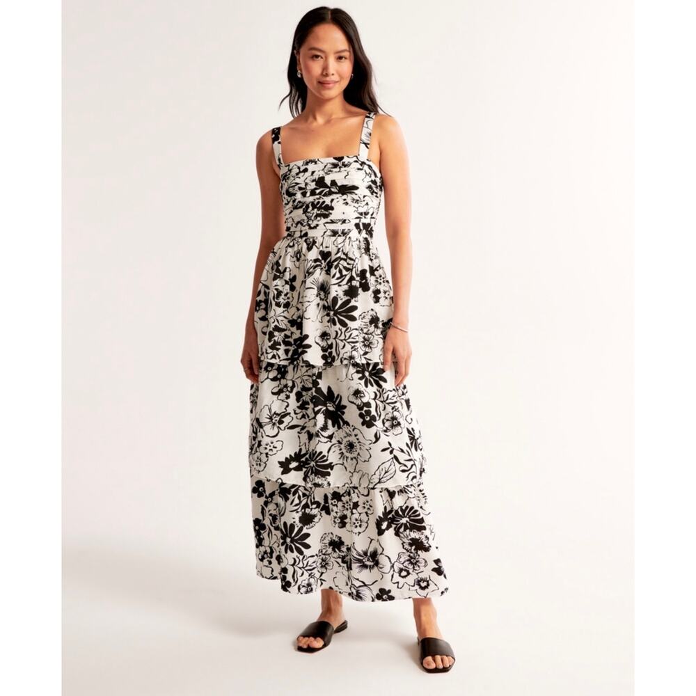 Women's Abercrombie & Fitch Black & White Emerson Tiered Maxi Dress Small